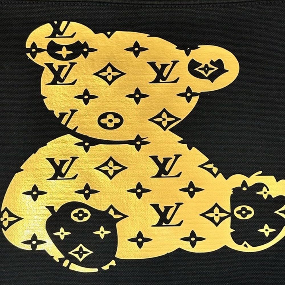 Black Canvas snap top Tote with Gold Bear Design HANDCRAFTED - Picture 5 of 10